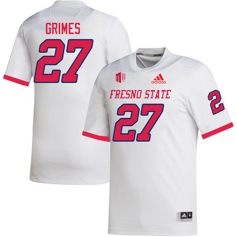 Men #27 Gerayas Grimes Fresno State Bulldogs College Football Jerseys Stitched-White